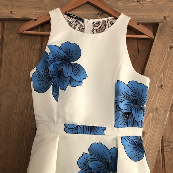 Nadine Milan Italy blue poppy lace back dress XS open back floral print - Picture 4 of 6